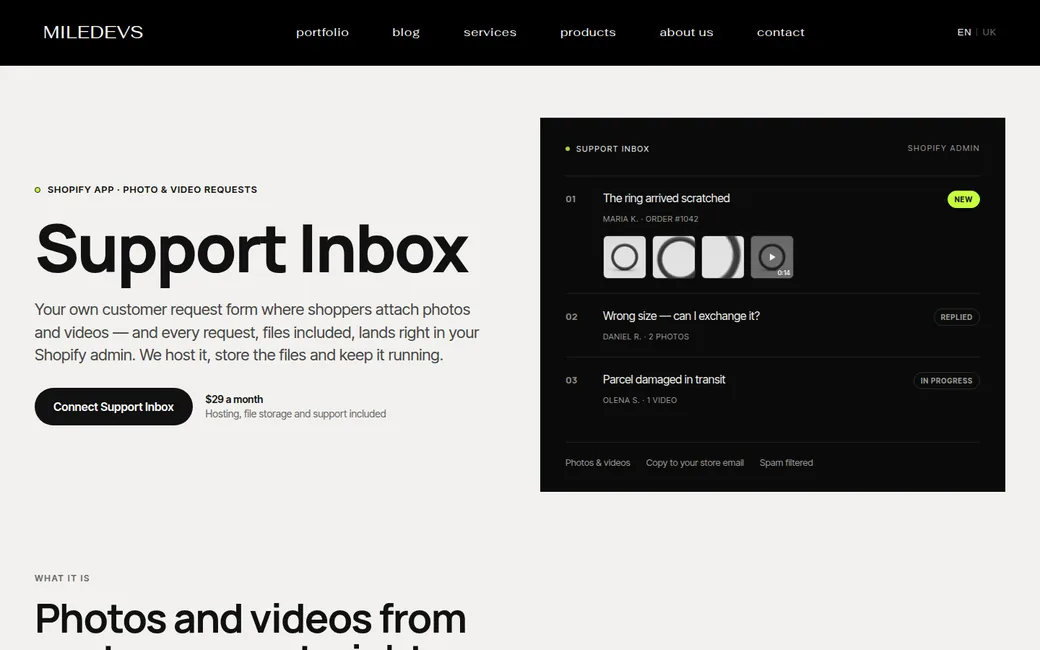 Страница продукта Support Inbox (EN)